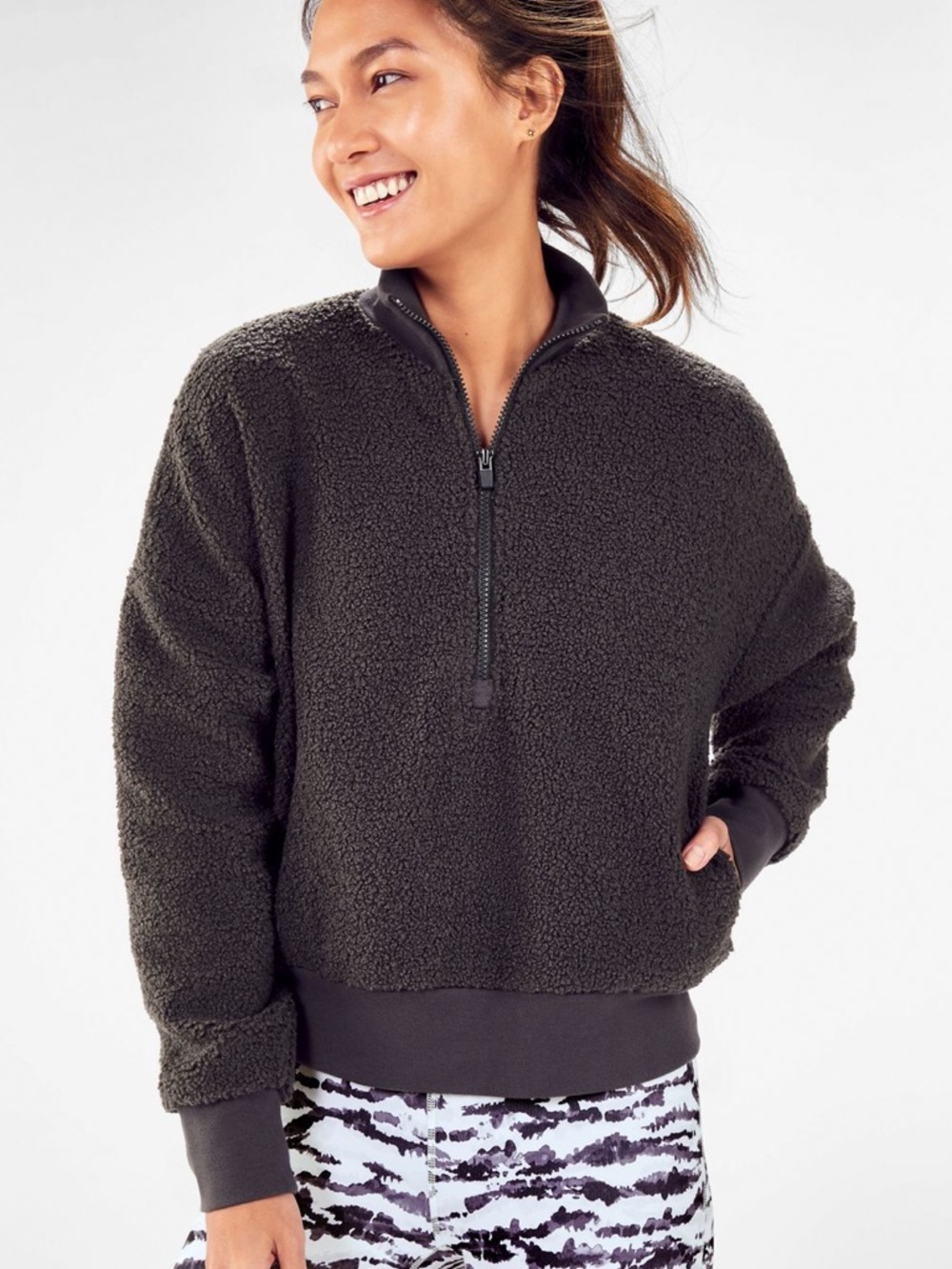 Fabletics Dark Grey Dream Polar Fleece Half-Zip Pullover Jacket size Small